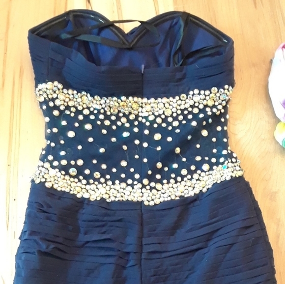 Jovani Navy Blue Gemstone Cocktail Dress - Picture 4 of 5